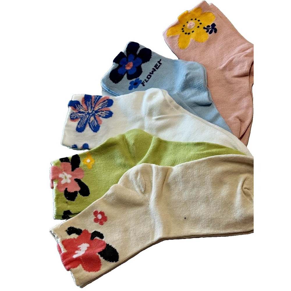 5 Pack Women Floral Ankle Socks Cute Kawaii Daisy Flower Pastel Crew Cotton